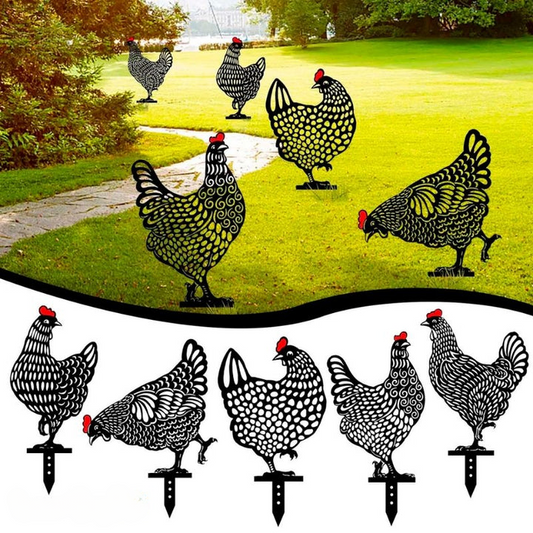 HappyChicken - Hühner-Gartendekoration - Satz von 5