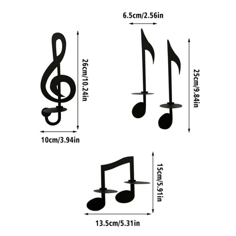 MusicCandle - Schwarzer Musiknoten-Wandkerzenhalter