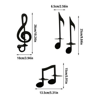 MusicCandle - Schwarzer Musiknoten-Wandkerzenhalter