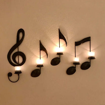 MusicCandle - Schwarzer Musiknoten-Wandkerzenhalter