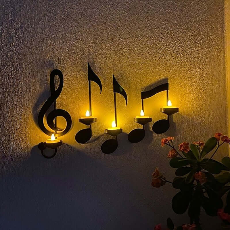 MusicCandle - Schwarzer Musiknoten-Wandkerzenhalter