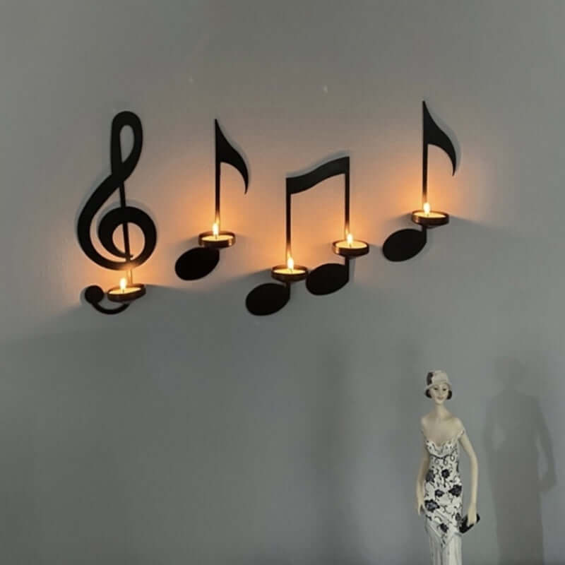 MusicCandle - Schwarzer Musiknoten-Wandkerzenhalter