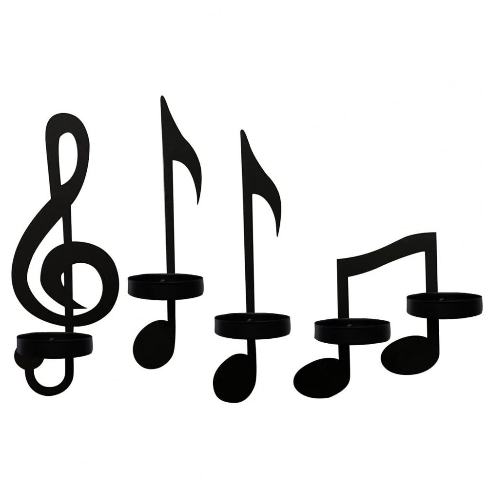 MusicCandle - Schwarzer Musiknoten-Wandkerzenhalter